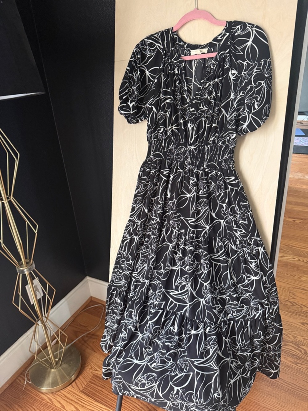 Black & White Floral Tiered Midi Dress